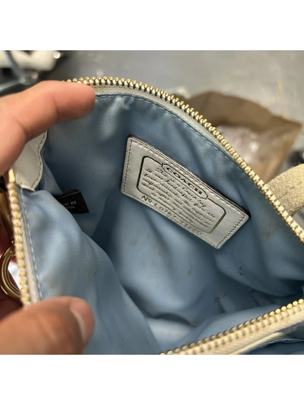 Coach Poppy Op Art Crossbody Swingpack Bag Women Blue Cream Monogram